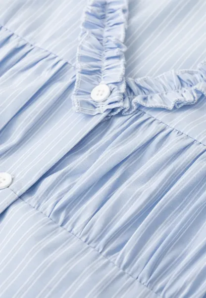 Short Sleeve Button Up Shirt with Ruffled Collar