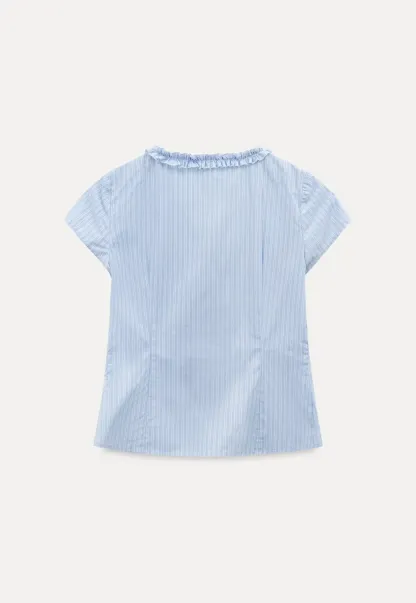 Short Sleeve Button Up Shirt with Ruffled Collar