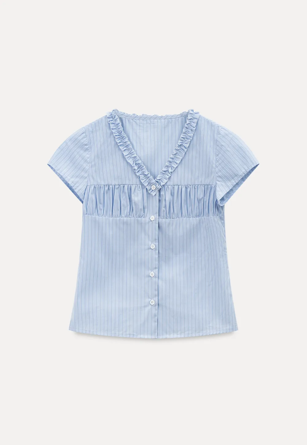 Short Sleeve Button Up Shirt with Ruffled Collar