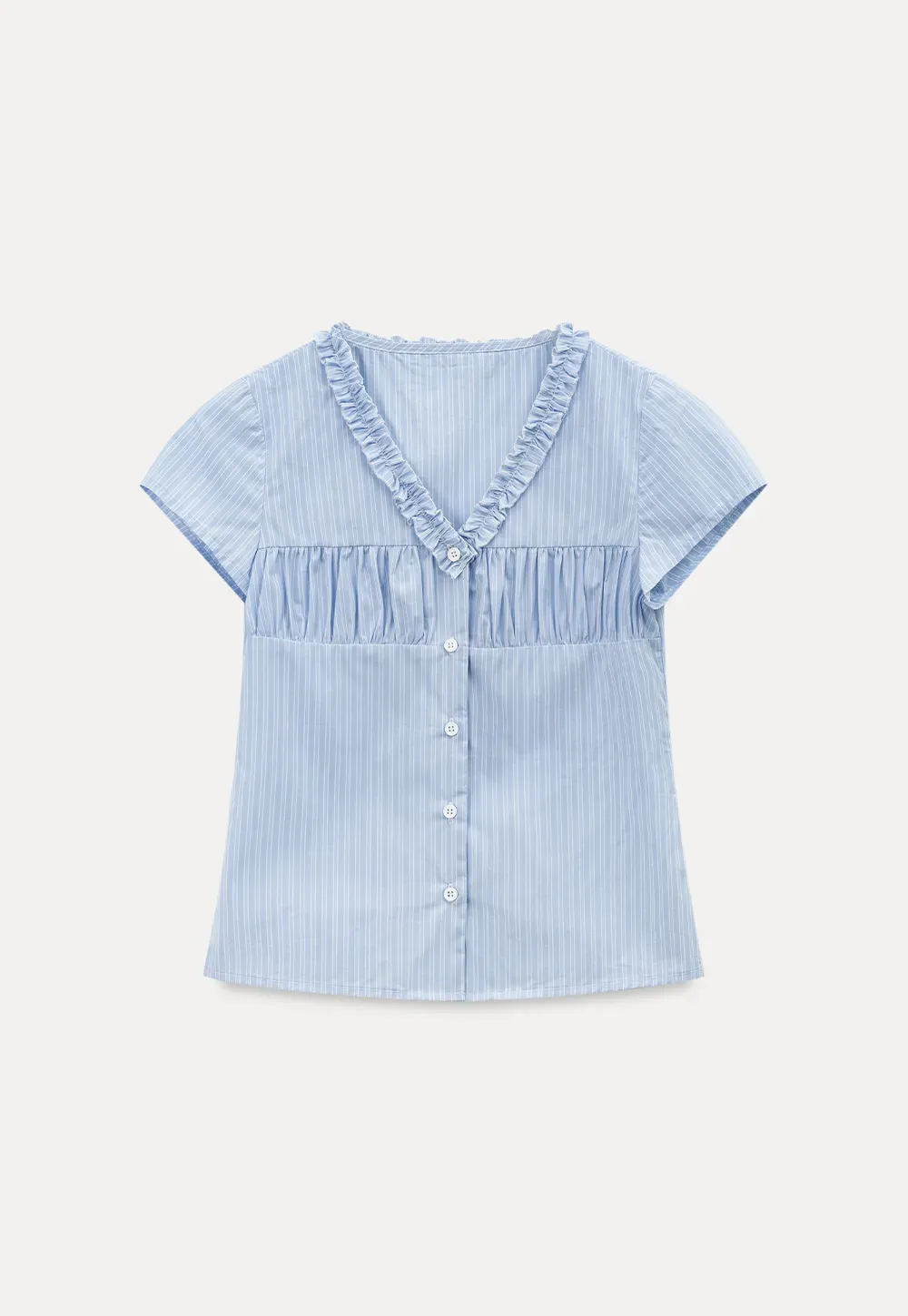 Short Sleeve Button Up Shirt with Ruffled Collar