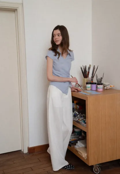 Short Sleeve Wrap Shirt with Tie Waist