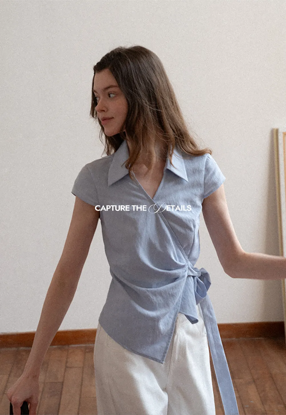 Short Sleeve Wrap Shirt with Tie Waist