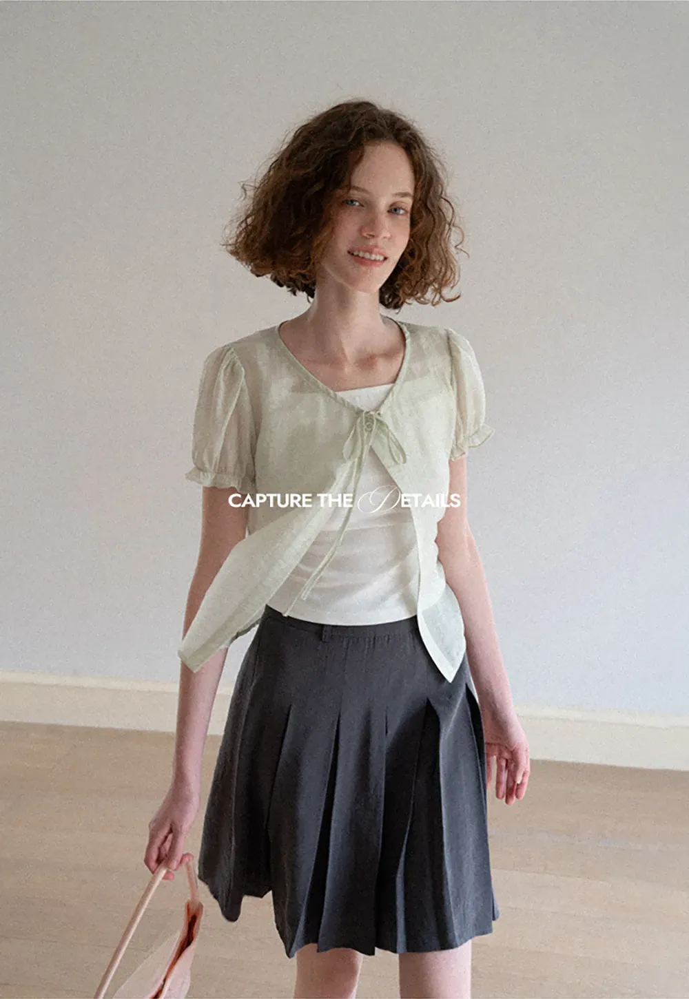 Sheer Organza Short Sleeve Blouse with Tie Front