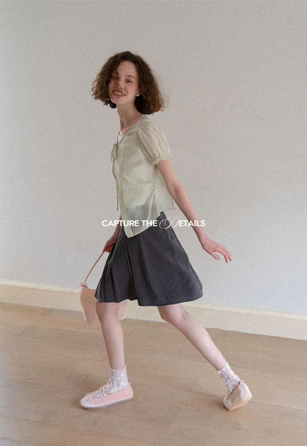 Sheer Organza Short Sleeve Blouse with Tie Front