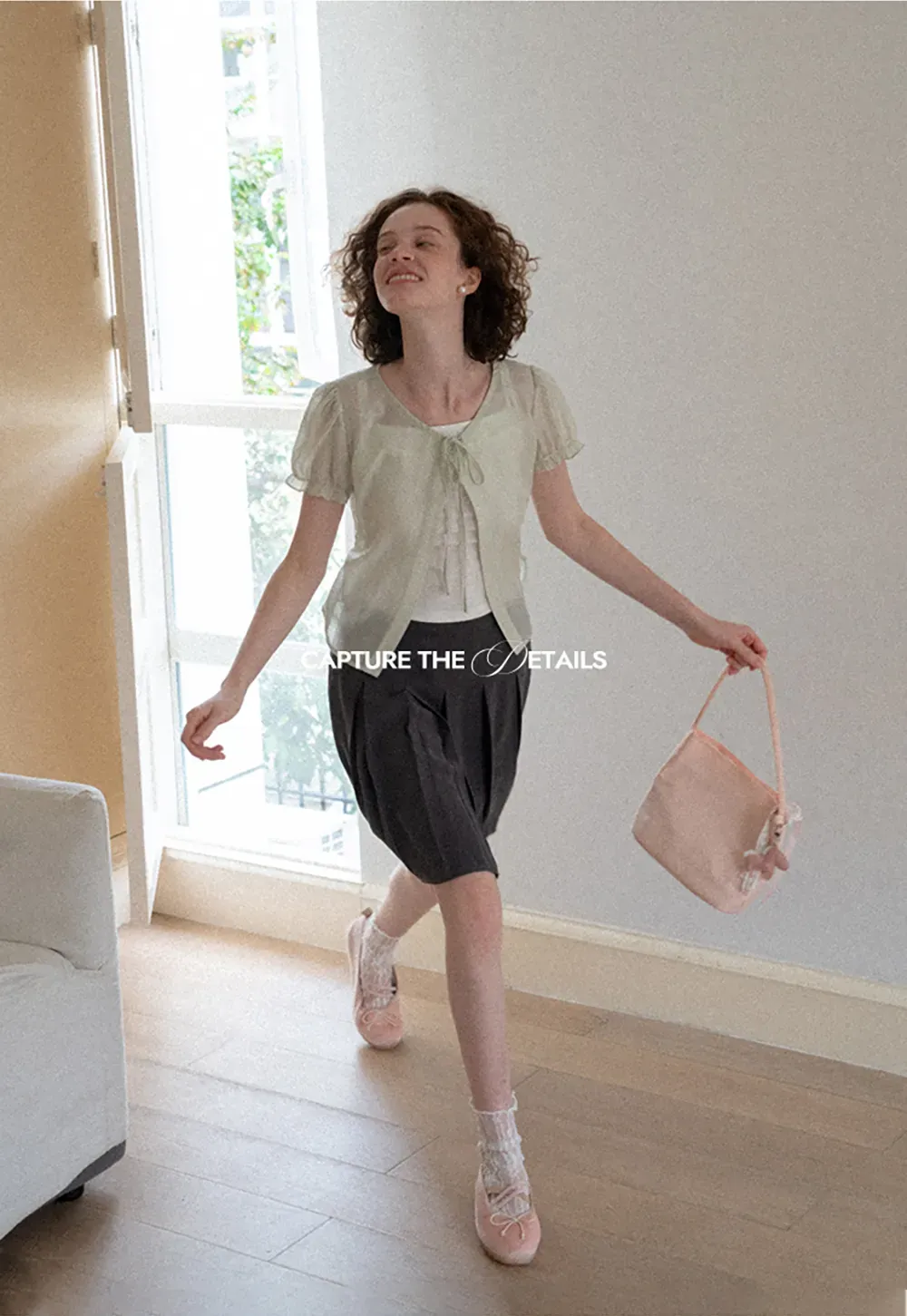 Sheer Organza Short Sleeve Blouse with Tie Front