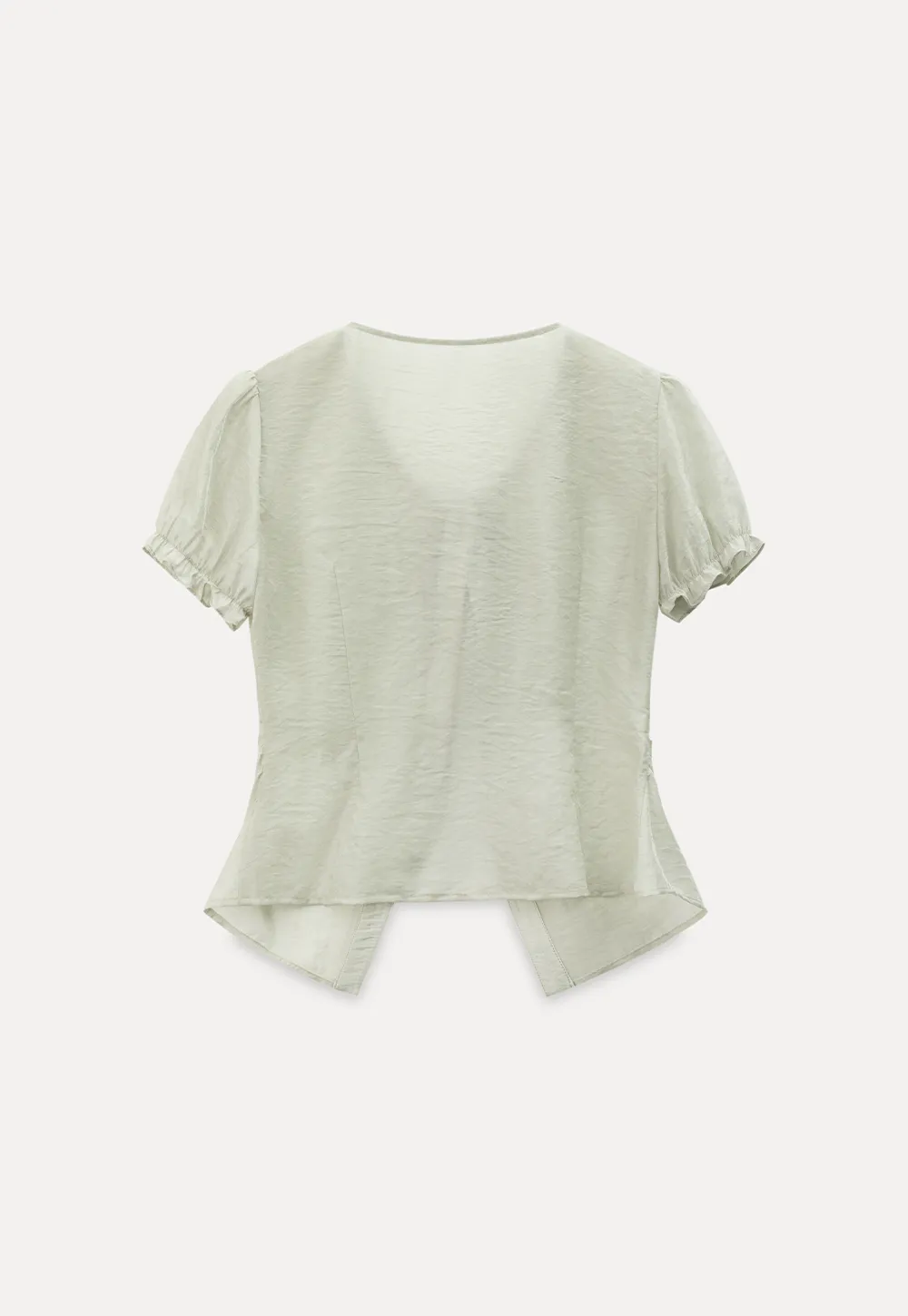 Sheer Organza Short Sleeve Blouse with Tie Front