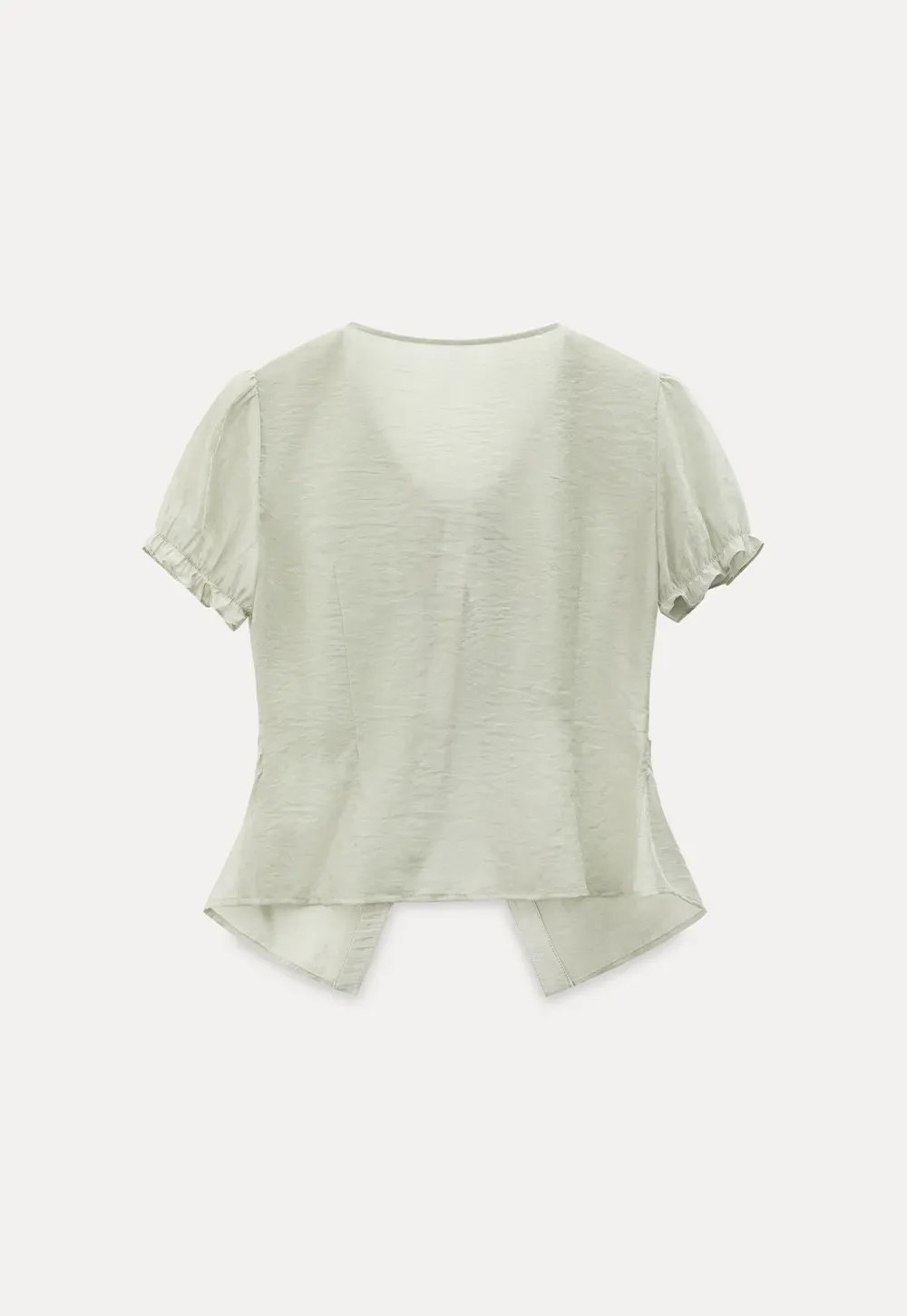 Sheer Organza Short Sleeve Blouse with Tie Front