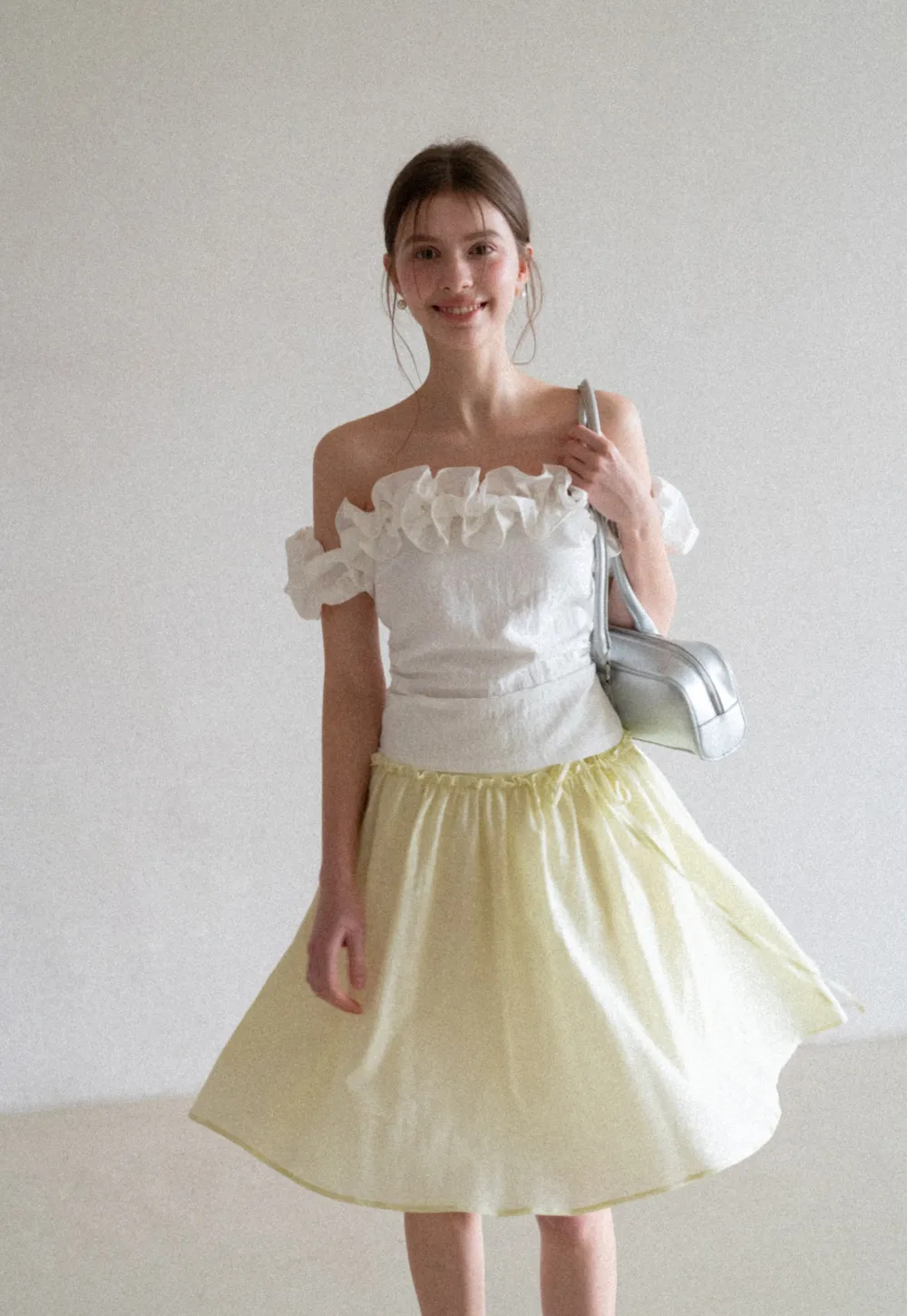 Off Shoulder Ruffled Top with Gathered Waist