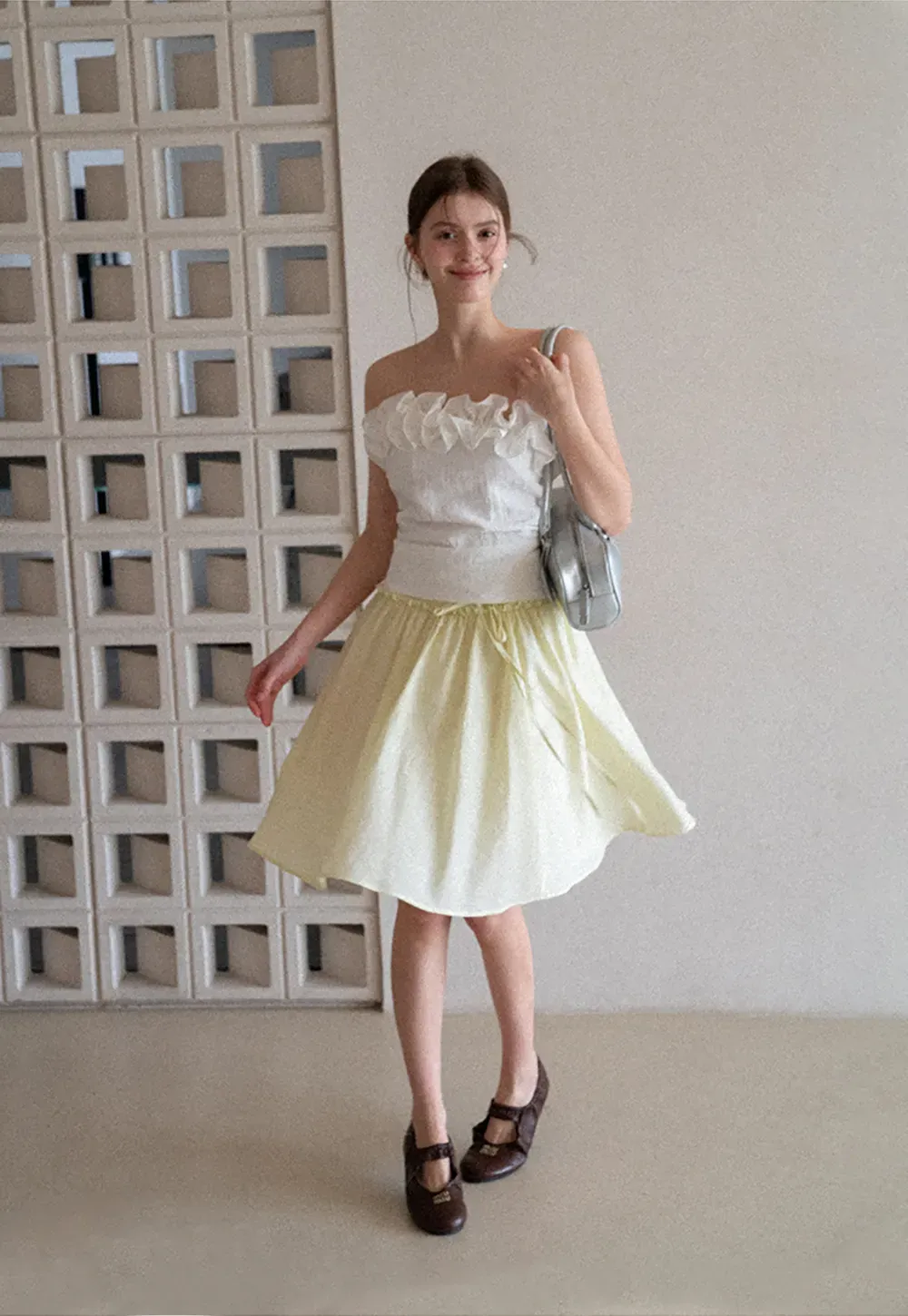 Off Shoulder Ruffled Top with Gathered Waist