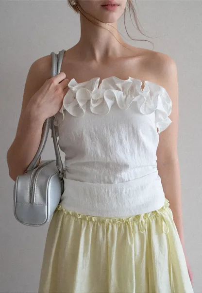 Off Shoulder Ruffled Top with Gathered Waist