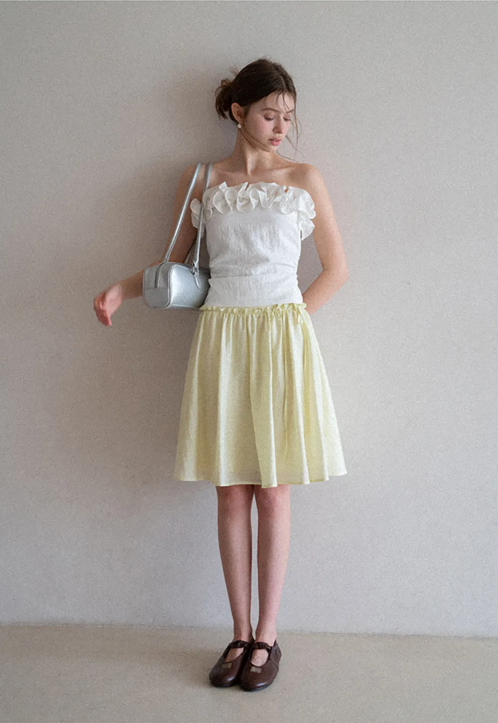 Off Shoulder Ruffled Top with Gathered Waist