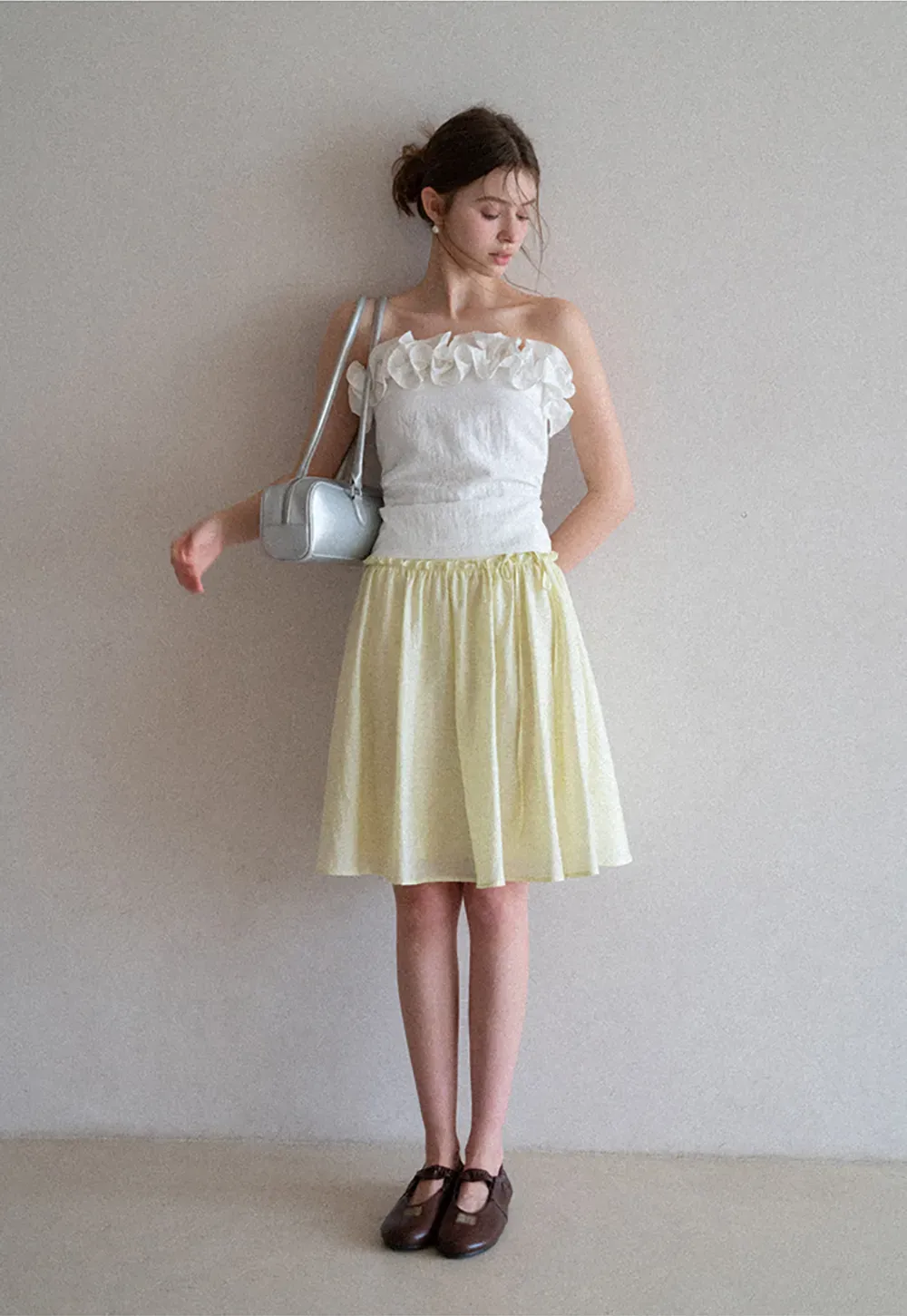 Off Shoulder Ruffled Top with Gathered Waist