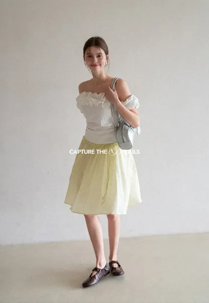 Off Shoulder Ruffled Top with Gathered Waist