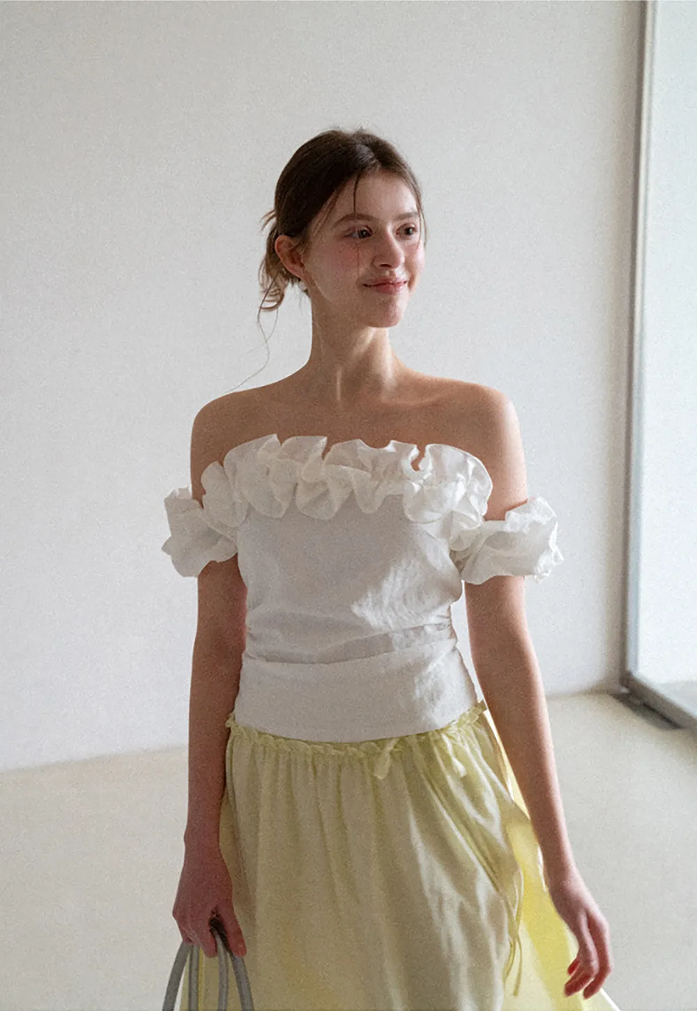 Off Shoulder Ruffled Top with Gathered Waist