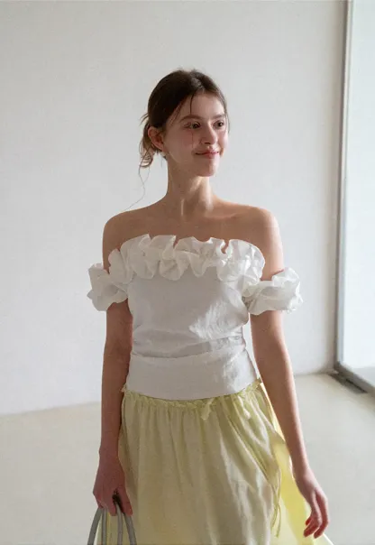 Off Shoulder Ruffled Top with Gathered Waist
