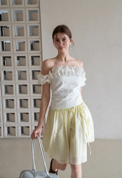 Off Shoulder Ruffled Top with Gathered Waist