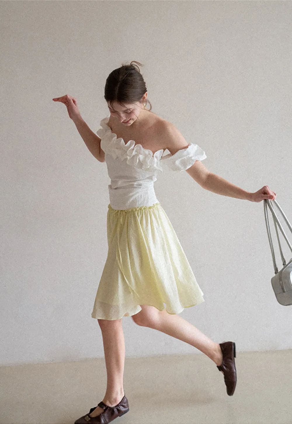 Off Shoulder Ruffled Top with Gathered Waist