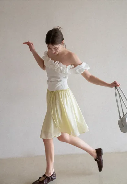 Off Shoulder Ruffled Top with Gathered Waist