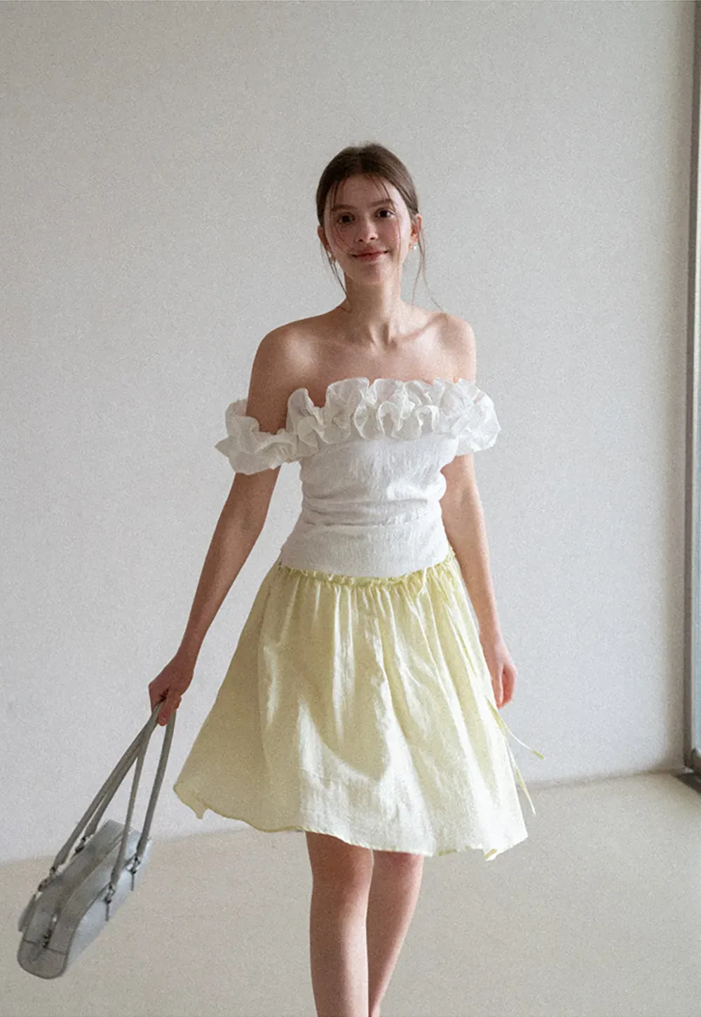 Off Shoulder Ruffled Top with Gathered Waist