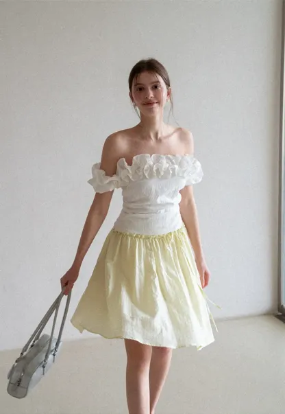 Off Shoulder Ruffled Top with Gathered Waist