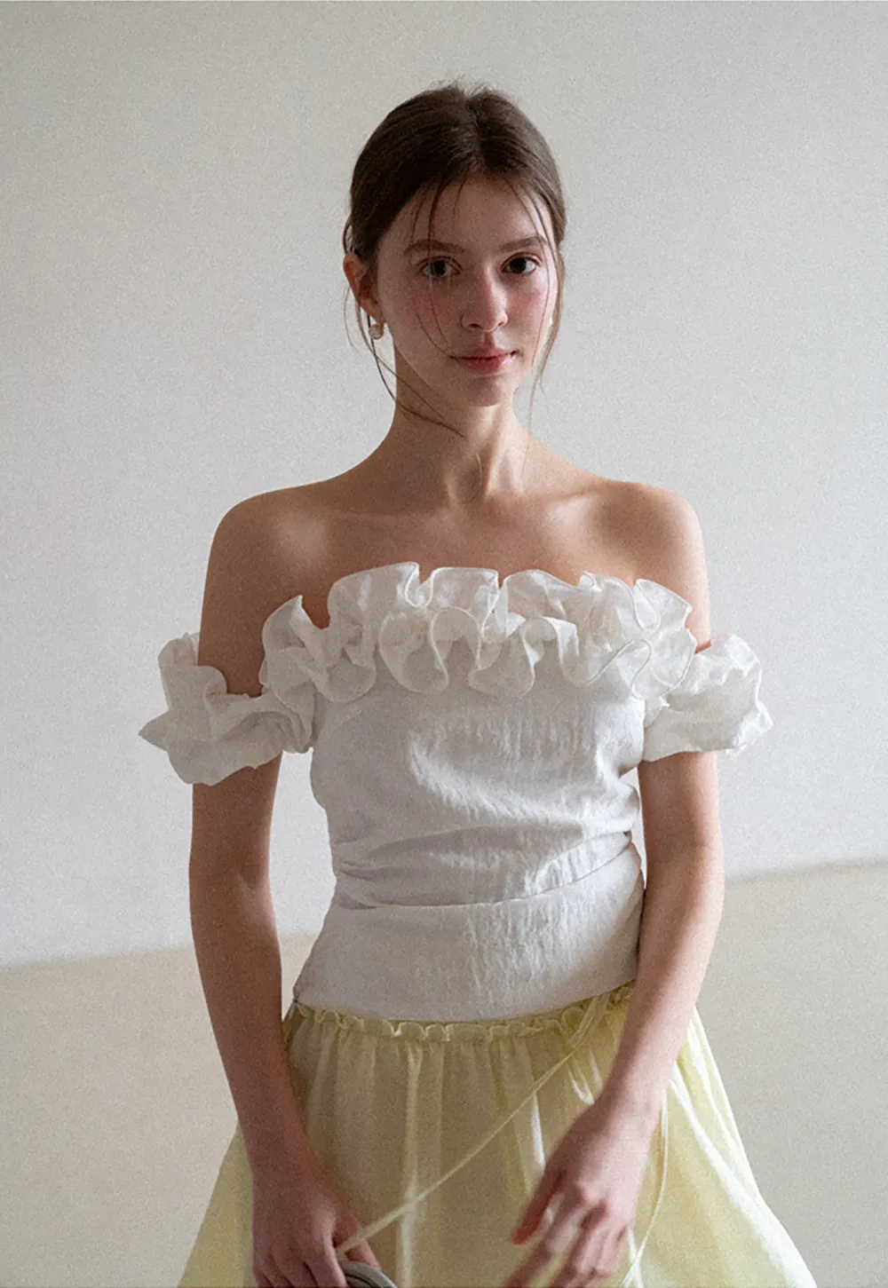 Off Shoulder Ruffled Top with Gathered Waist