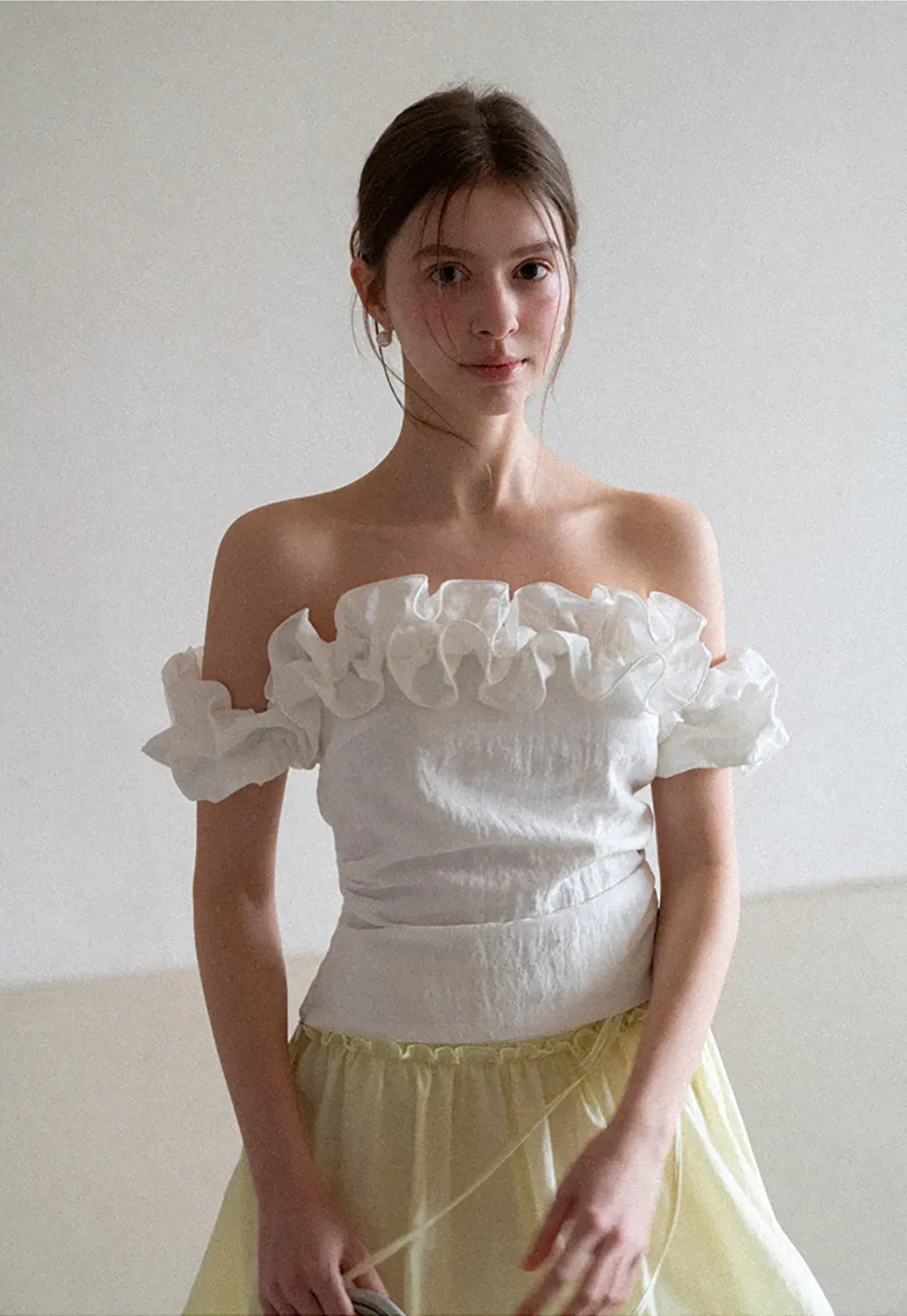 Off Shoulder Ruffled Top with Gathered Waist