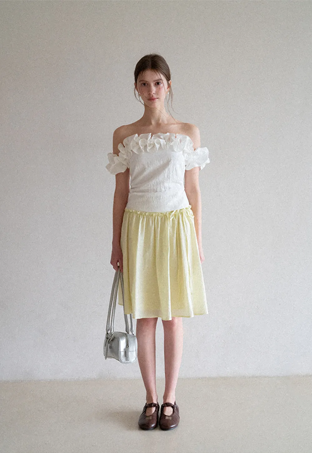 Off Shoulder Ruffled Top with Gathered Waist