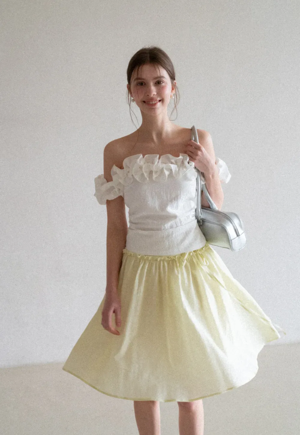 Off Shoulder Ruffled Top with Gathered Waist