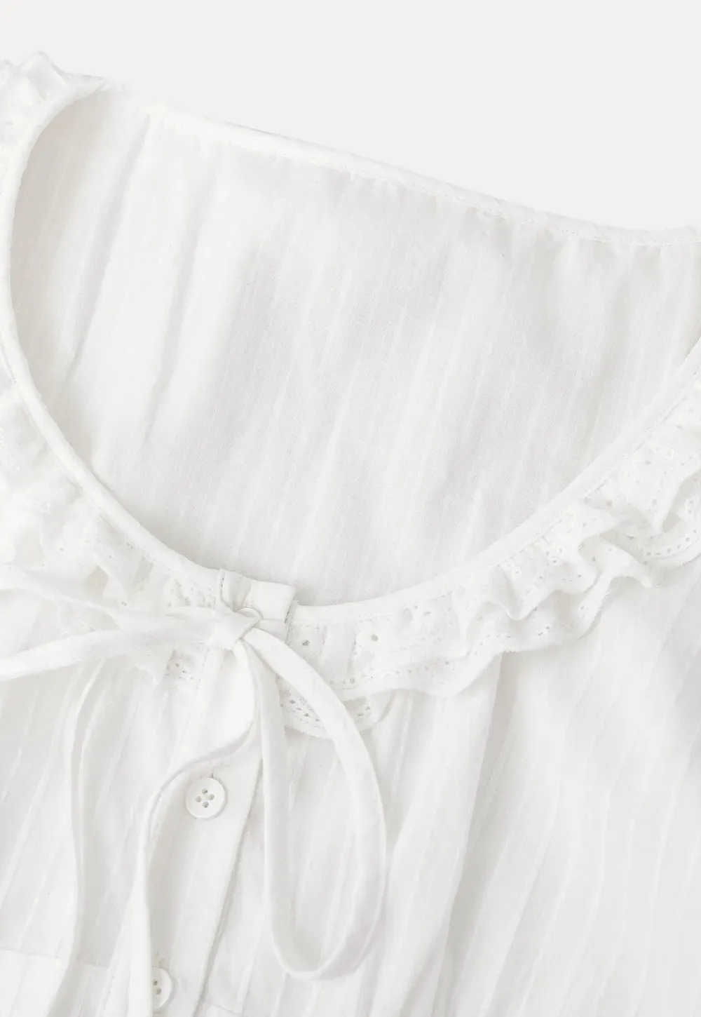 Ruffled Lace Trim Puff Sleeve Sheer Blouse