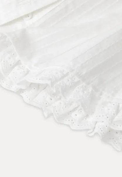 Ruffled Lace Trim Puff Sleeve Sheer Blouse