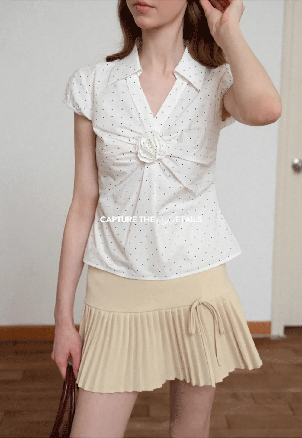 Pleated Front Detail Short Sleeve Collared Shirt
