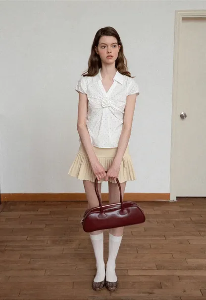 Pleated Front Detail Short Sleeve Collared Shirt