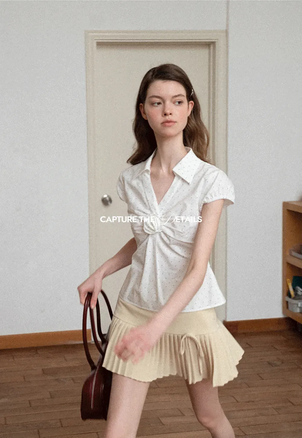 Pleated Front Detail Short Sleeve Collared Shirt