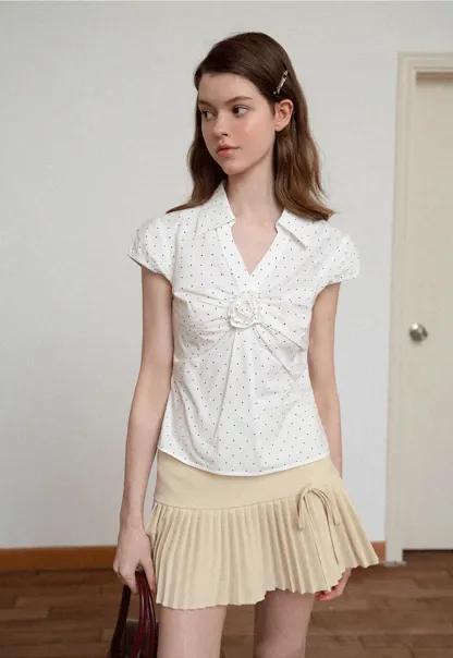 Pleated Front Detail Short Sleeve Collared Shirt