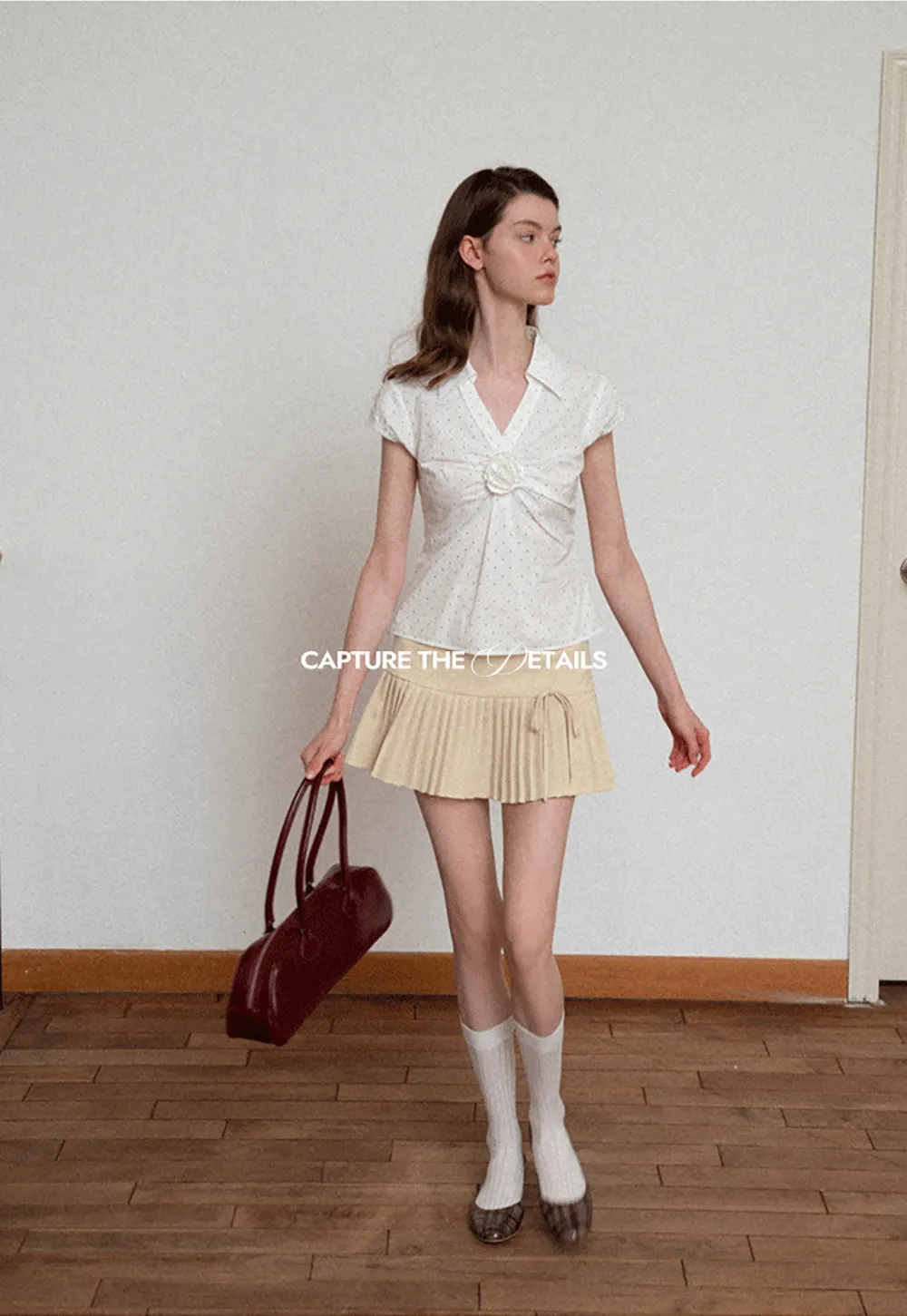 Pleated Front Detail Short Sleeve Collared Shirt