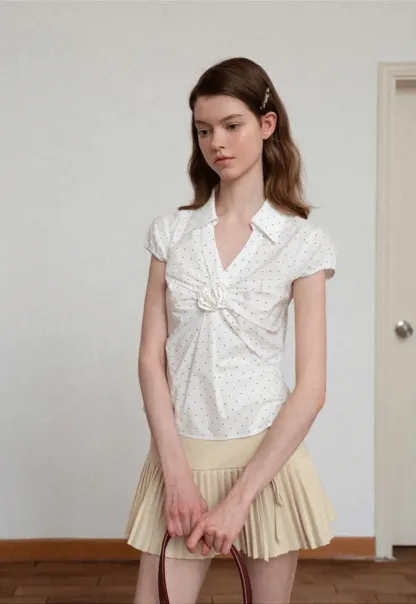 Pleated Front Detail Short Sleeve Collared Shirt