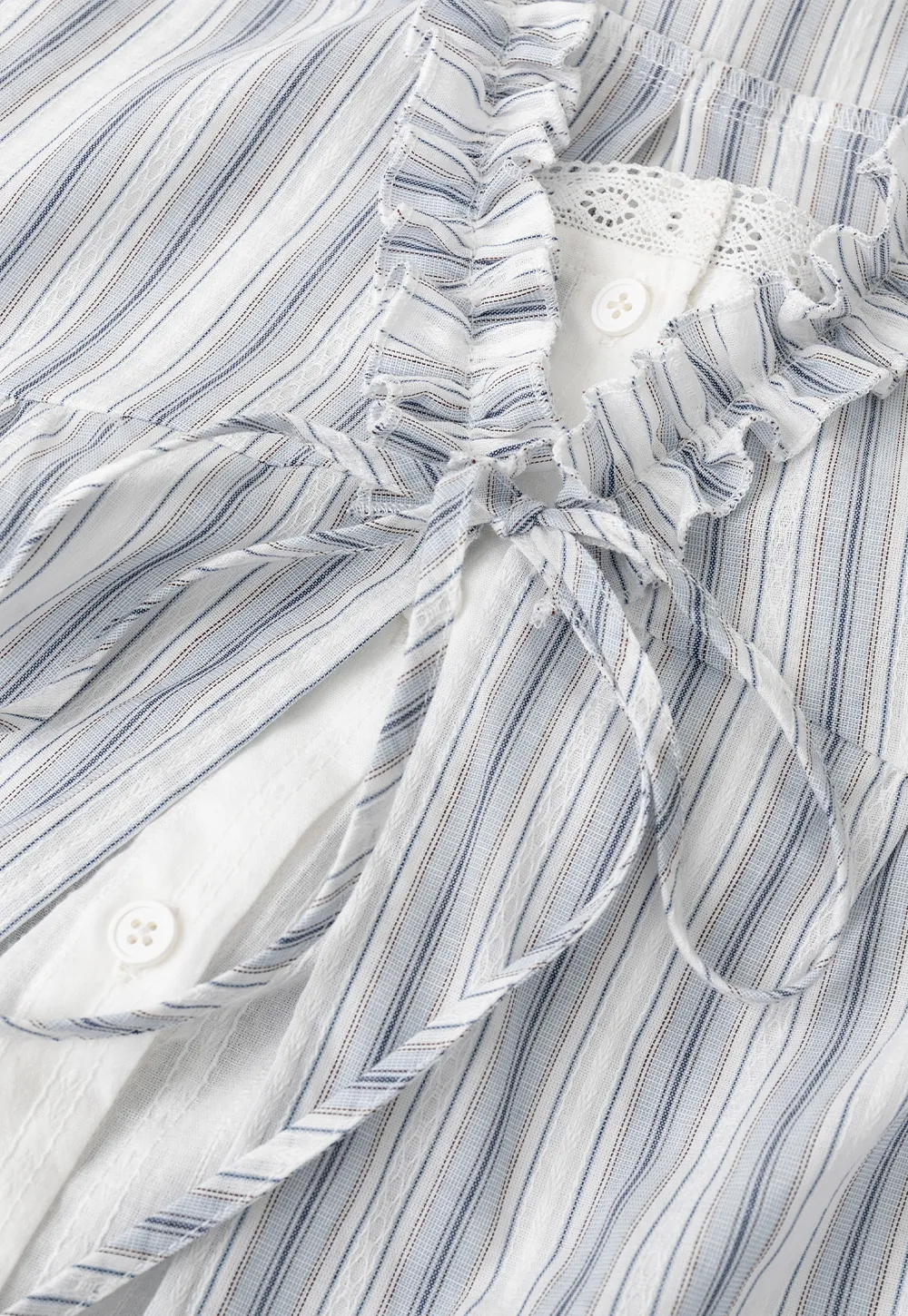 Striped short sleeve blouse with ruffled V neck