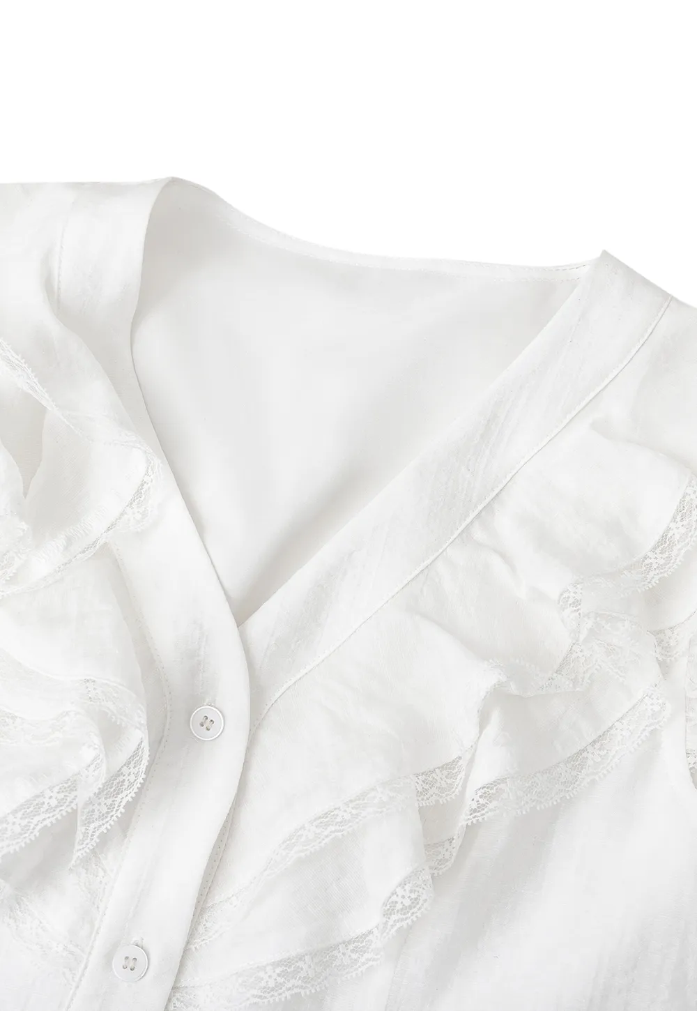 Ruffled Cap Sleeve V Neck Button Front Shirt