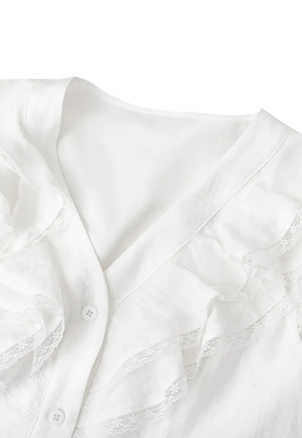Ruffled Cap Sleeve V Neck Button Front Shirt