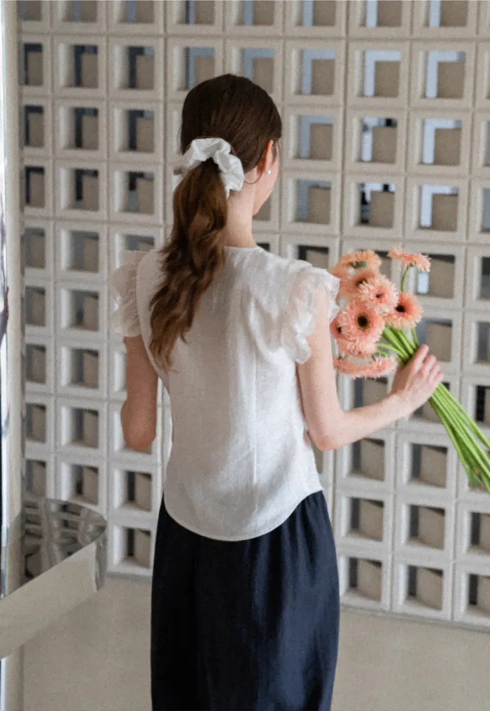 Ruffled Cap Sleeve V Neck Button Front Shirt