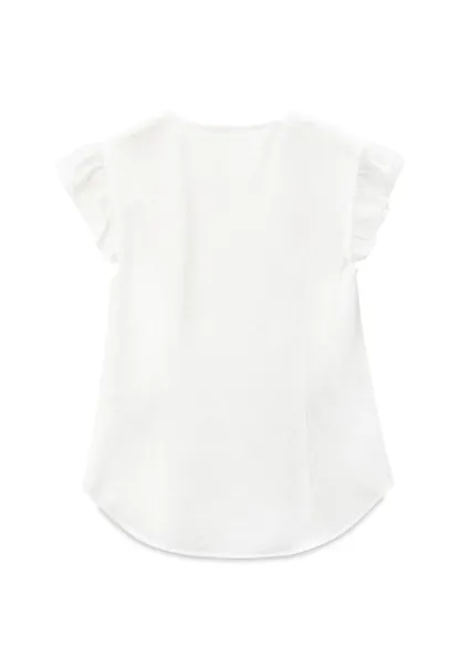 Ruffled Cap Sleeve V Neck Button Front Shirt