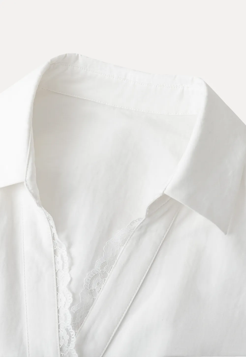 Short Sleeve Shirt with Lace Trim and Puffed Sleeves