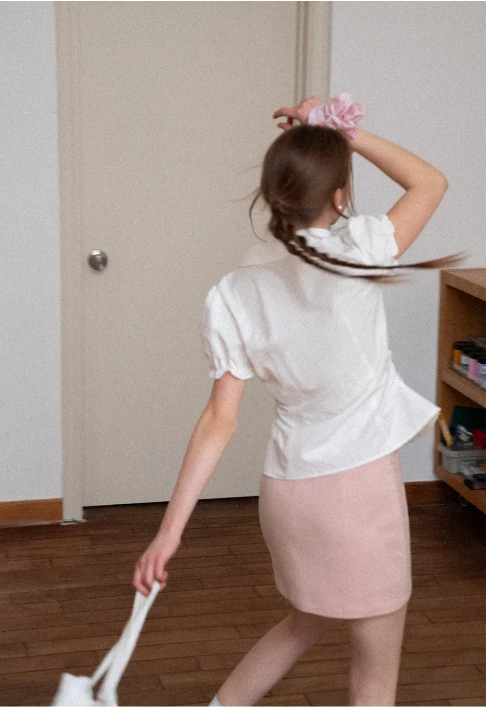 Short Sleeve Shirt with Lace Trim and Puffed Sleeves