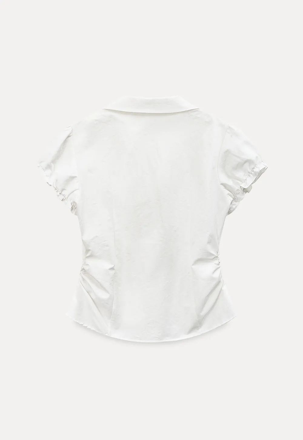 Short Sleeve Shirt with Lace Trim and Puffed Sleeves
