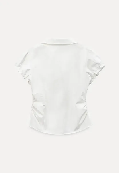 Short Sleeve Shirt with Lace Trim and Puffed Sleeves
