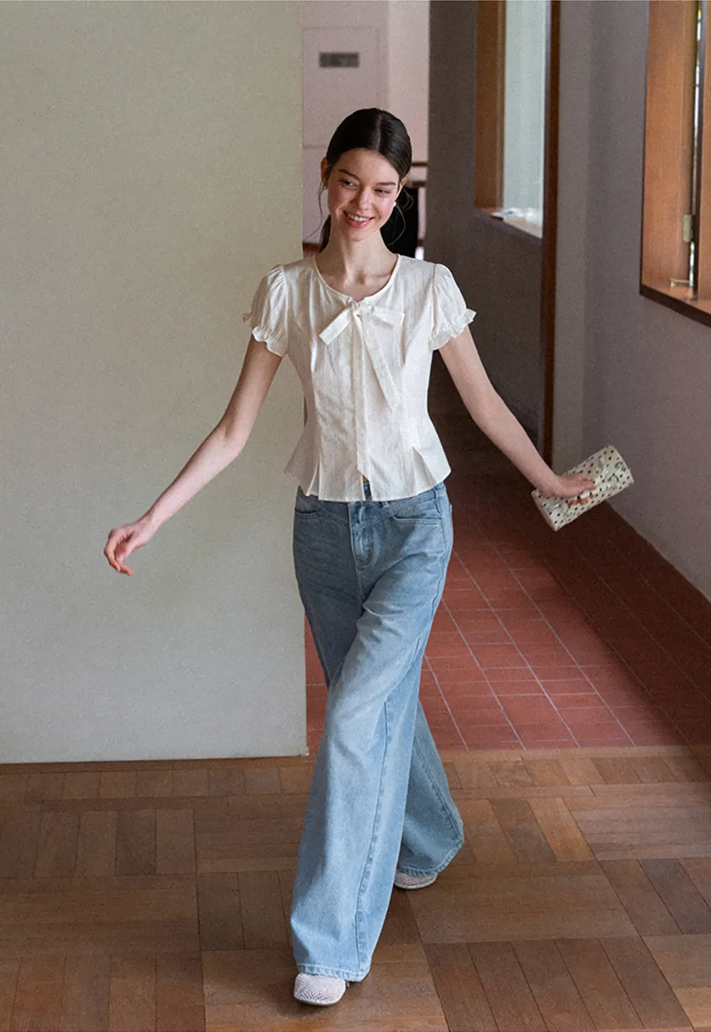 Ruffled Sleeve Bow Front Shirt