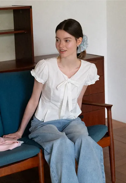 Ruffled Sleeve Bow Front Shirt