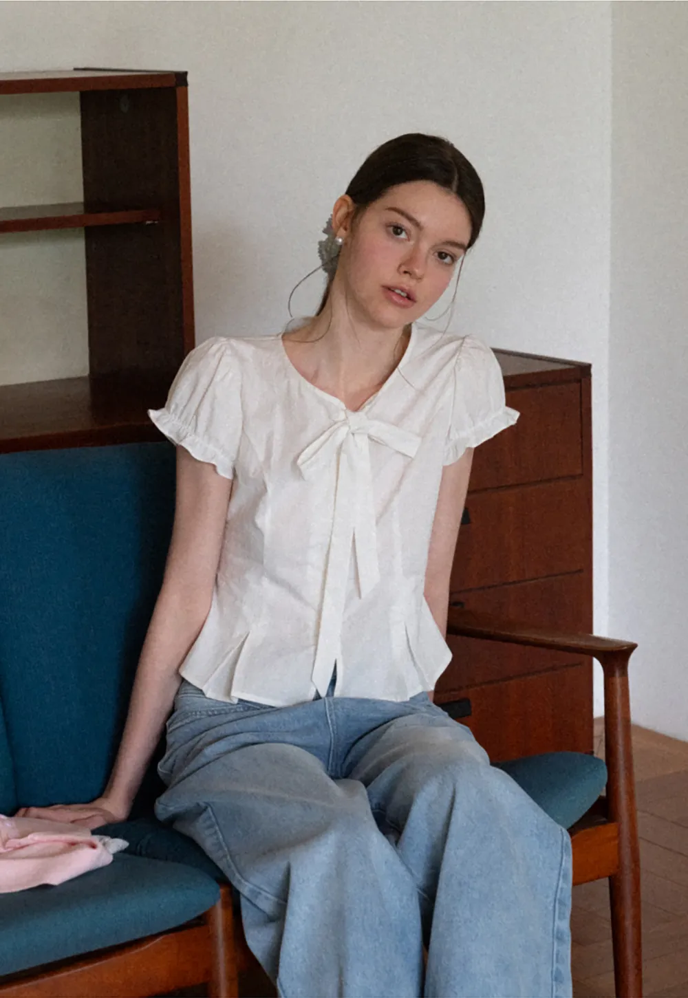 Ruffled Sleeve Bow Front Shirt