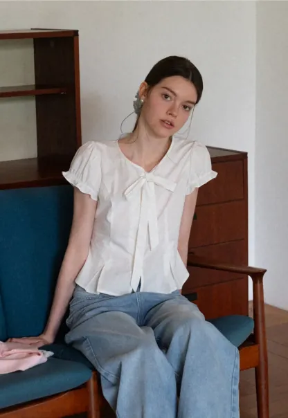 Ruffled Sleeve Bow Front Shirt