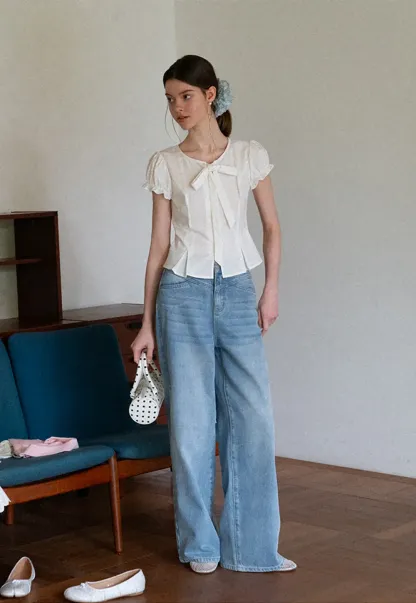 Ruffled Sleeve Bow Front Shirt